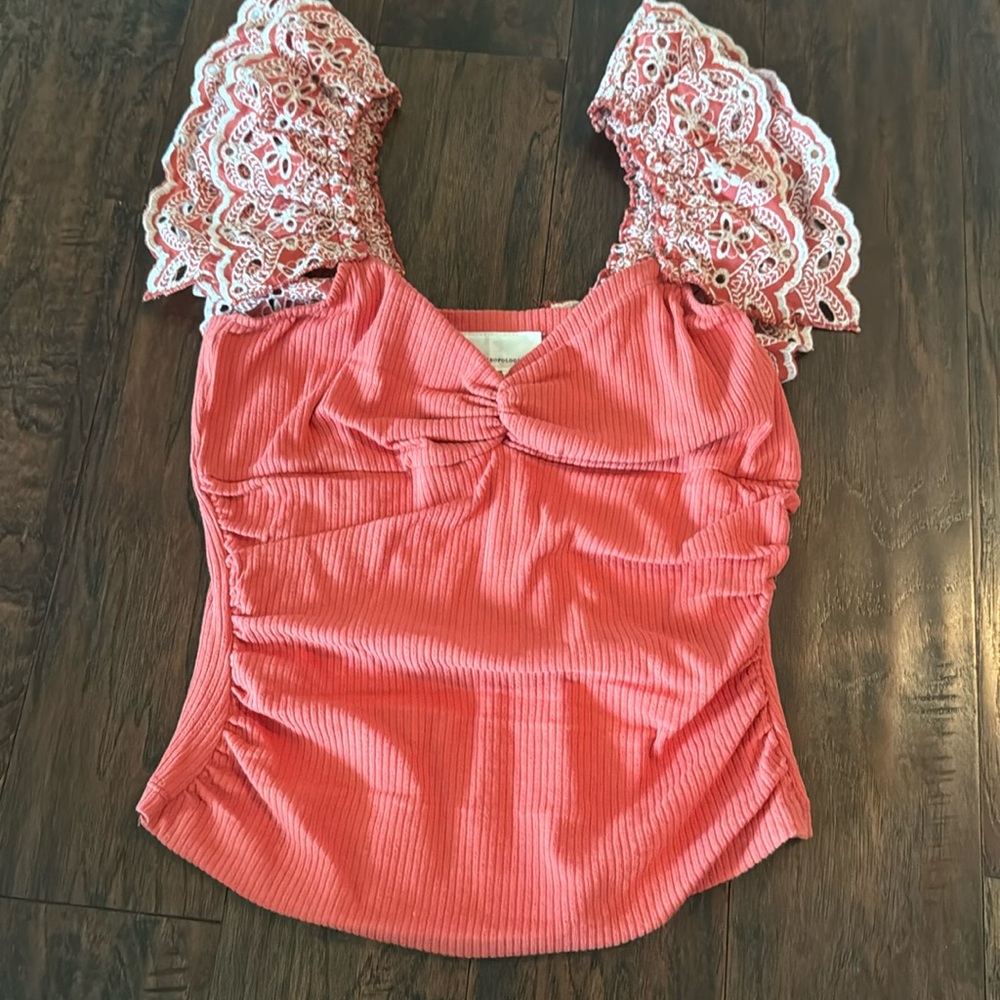 NWT Anthropologie ruffle eyelet top size medium